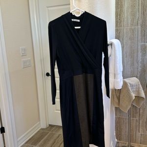 MaxMara Navy Brown Wool Jersey Color Block Dress Size 46.